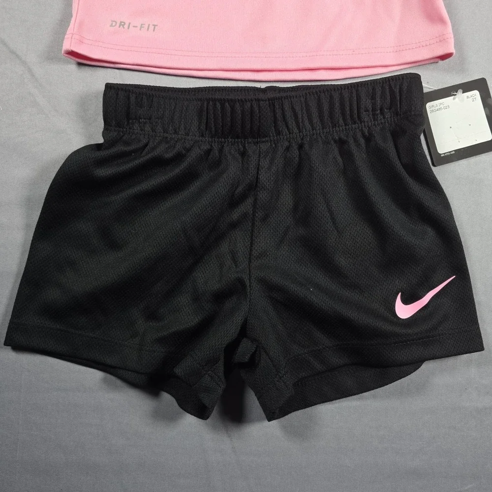 Nike Dri-Fit Little Girl's  2-Piece Graphic Tee & Short Set Pink Black 2T